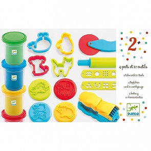 Набор для творчества Пластилин, 4 цвета с аксессуарами (Djeco, 09755k)